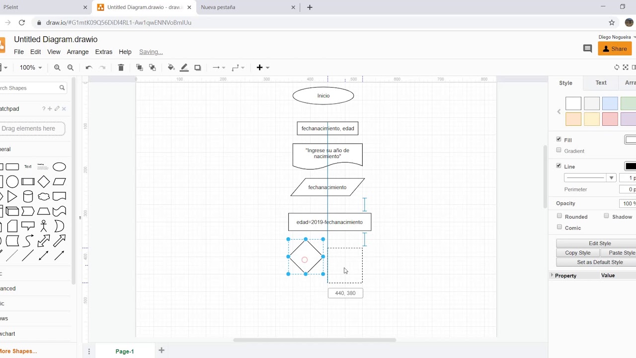 PSeint y Diagramas de flujo -  Operaciones con variables, asignaciones de valor y condicionales