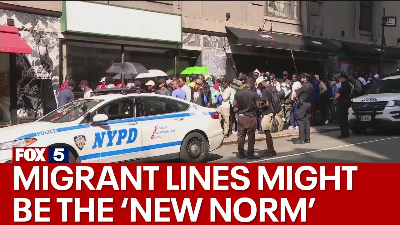 Migrants line up outside full NYC shelter