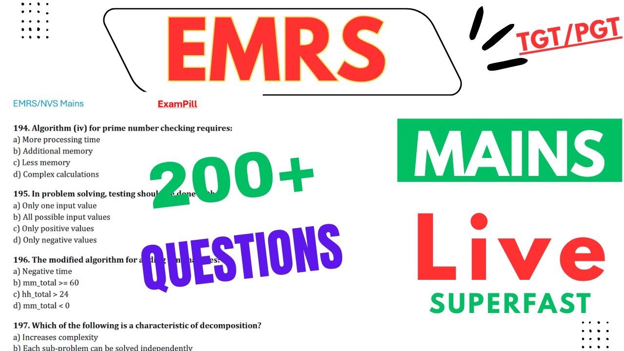 200+ MCQs | EMRS/KVS/NVS Mains Computer Science | #ExamPill Class 11