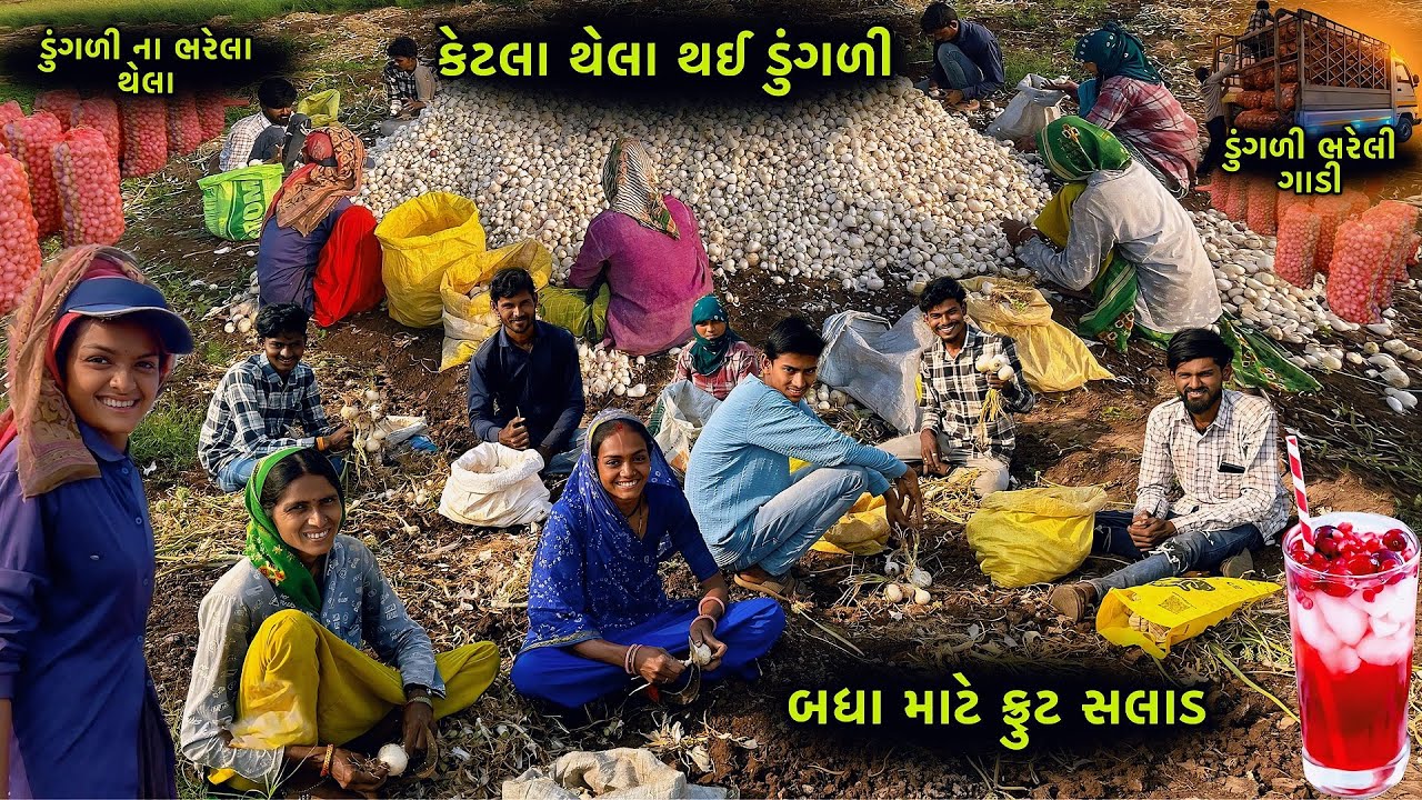કેટલા થેલા થઈ હશે ડુંગળી | ડુંગળી ભરેલ ગાડી હલવાઈ  | ભાભી આવિયા ડુંગળી નું કામ કરવા | Fruit Salad  ￼