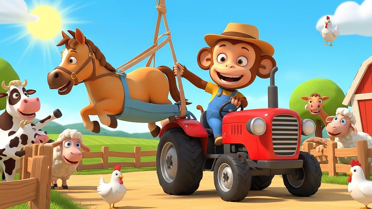 Monkey Farmer Fixes Tractor and Move a Horse & Gentle Care | Farm Life 🐵