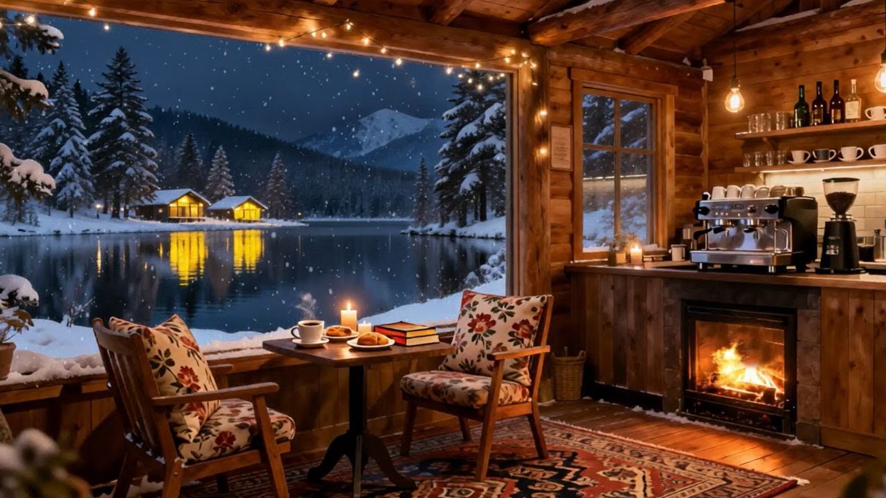 Relaxing Winter Cabin Fireplace 🔥 Smooth Jazz Piano for Stress Relief (No Ads Midroll)