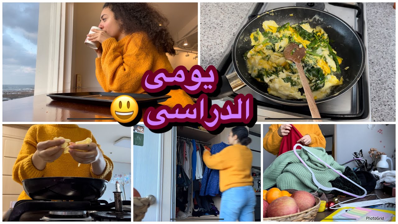 فلوج يومى الدراسى فى كوريا|نضفت البيت لاستقبال السنه|هنفكر مع بعض|ذاكرت فى كافيه على البحر للامتحان