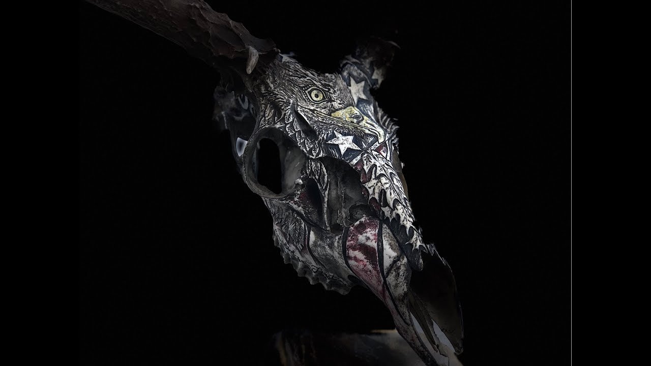 BONETATS tattoo carves a PATRIOTIC THEME into a MULE DEER SKULL for BIG GAME UTAH