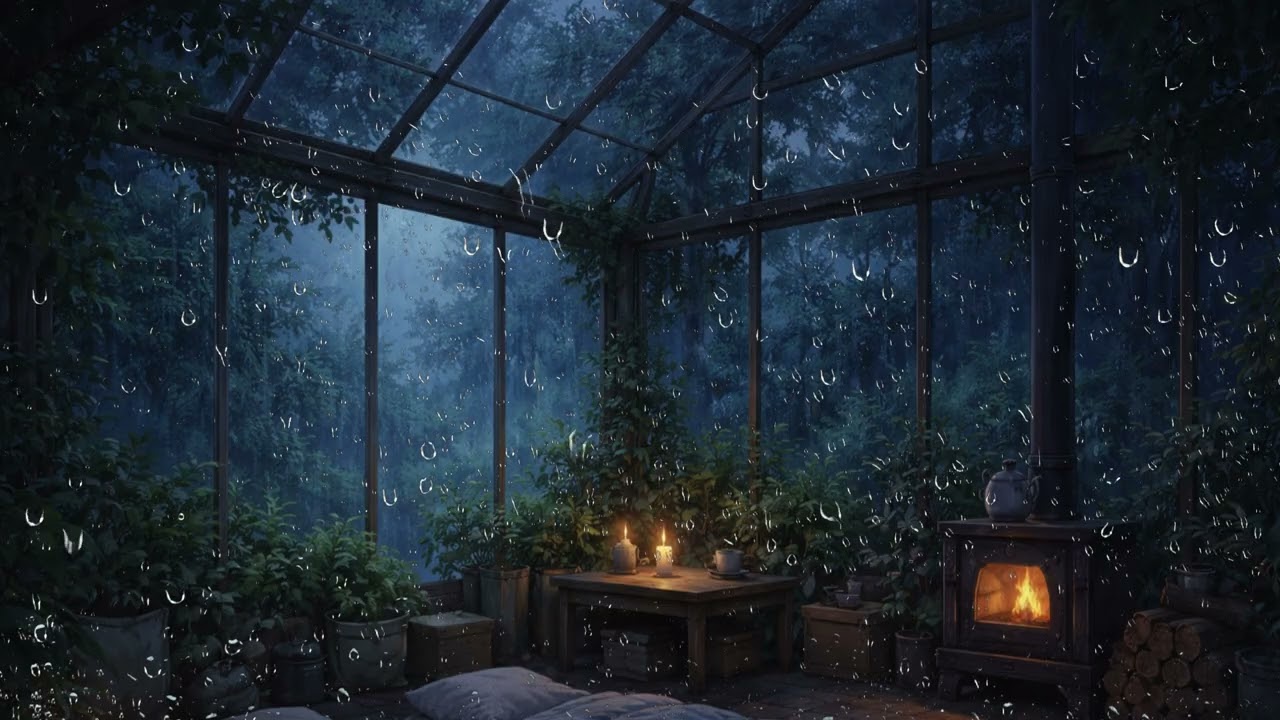 8 Hours Rain in a Cozy Glass Greenhouse 🌧️ | Deep Sleep, No Music