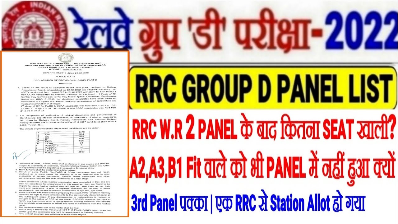 RRC GROUP D Latest Update 2 PANEL W.R का आने के बाद कितना SEAT खाली A2,B1 Fit को PANEL में क्यों नही
