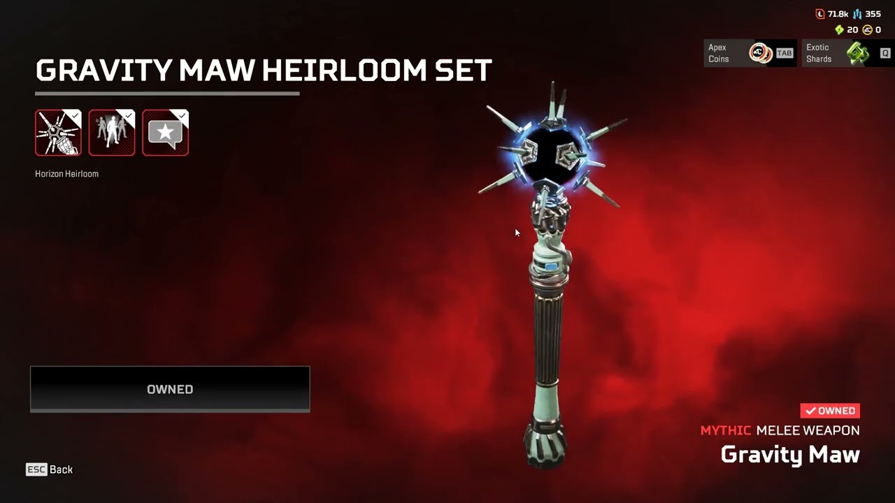 (Sold)913 Level Horizon Heirloom Gravity Maw 310 Legendary Master Rank+Badge 10000 Lifetime Kills