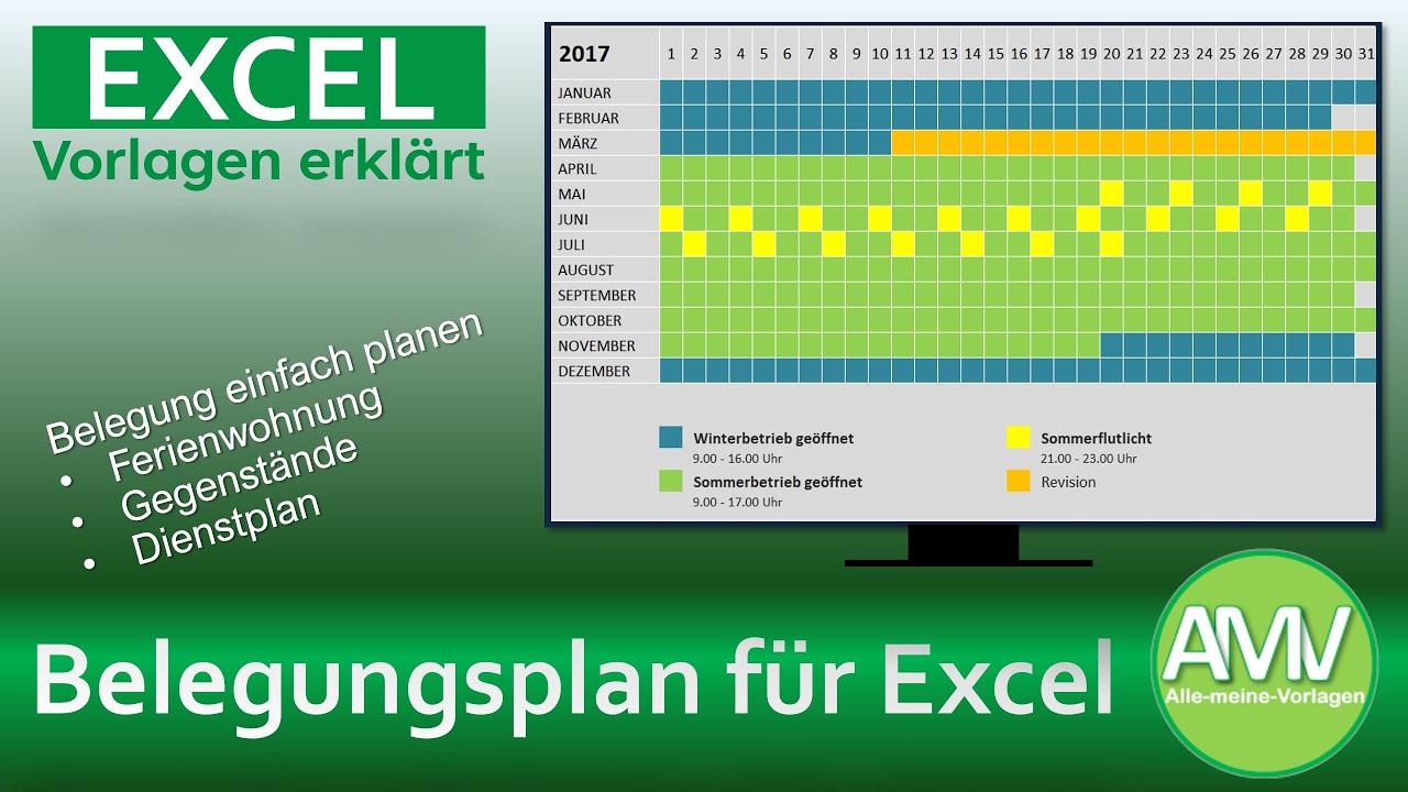 Kostenlose Excel Vorlage: Belegungsplan / Belegungskalender