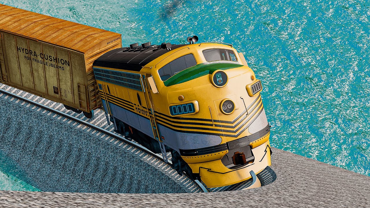 Wonderful Train Vs Sharp Collapsed Rails Track Crossing Grand Canyon in BeamNG.drive