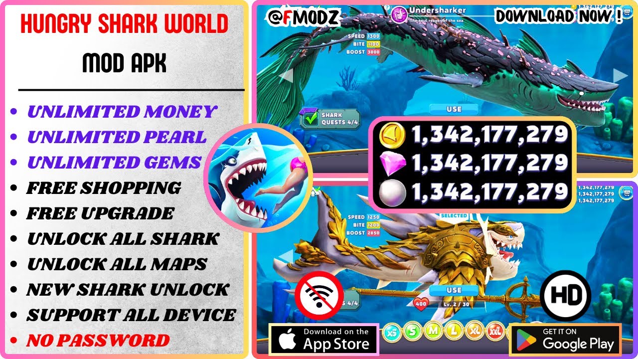 HUNGRY SHARK WORLD MOD APK V 7.3.3 NEW 2026 - UNLIMITED MONEY & UNLOCK ALL SHARKS