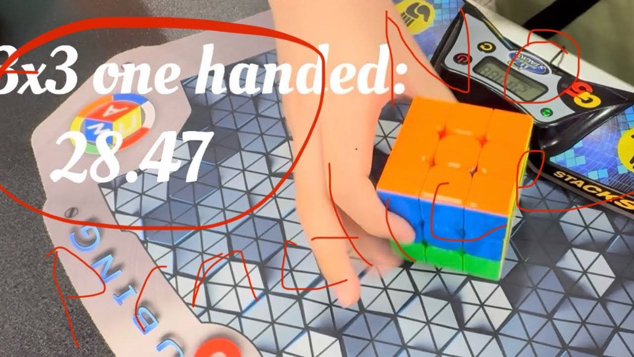 3x3 one handed 37.45 average and 28.47 single no practice (Cube On In Richardson 2025)