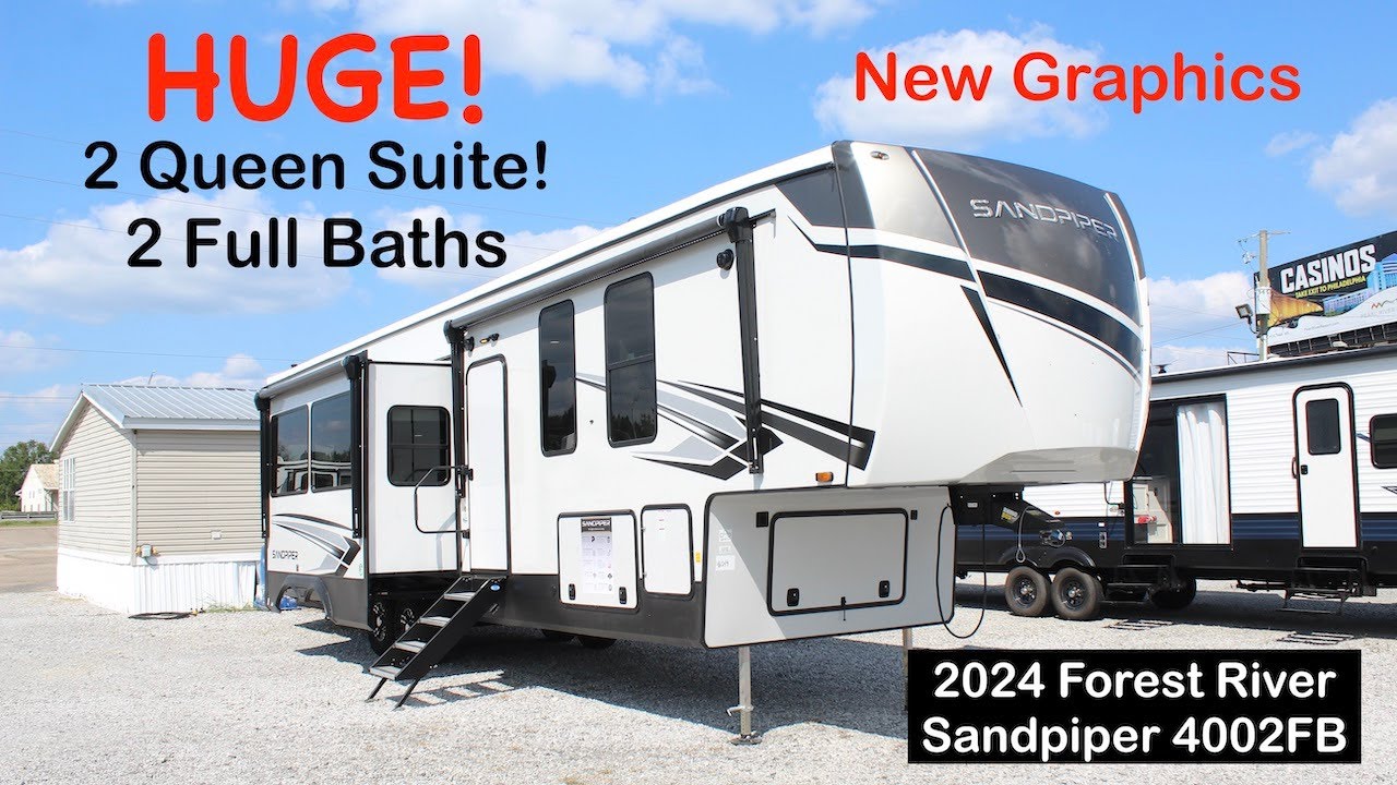ОГРОМНЫЙ дом на колесах с 2 спальнями и 2 ванными комнатами! 2024 Forest River Sandpiper 4002FB