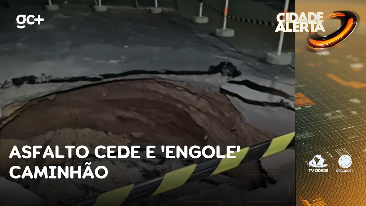 Asfalto cede e 'engole' caminhão; ninguém ficou ferido