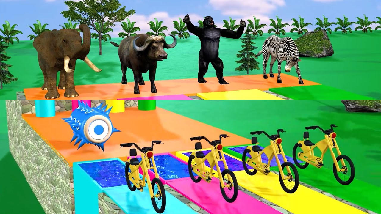 Long Slide Game with Cow Elephant Zebra Gorilla 3d Animal Game Funny 3d Animals Race #4