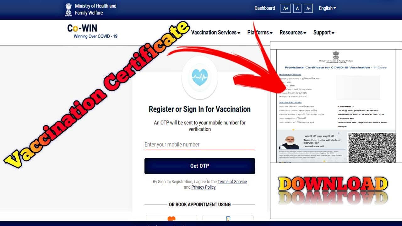 Covid Vaccination Certificate -Cowin.gov.in download using