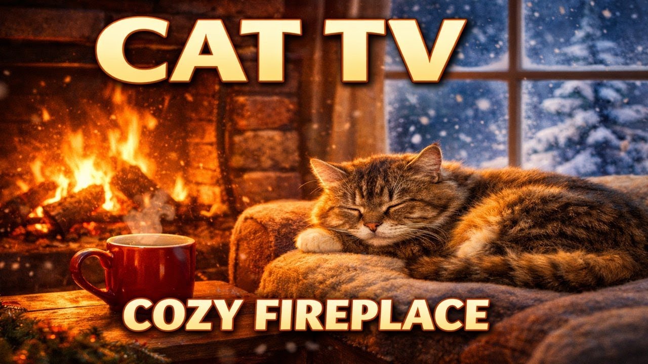 🐱 Cat TV LIVE ❄️ Cozy Fireplace & Snow Window for Cats to Watch