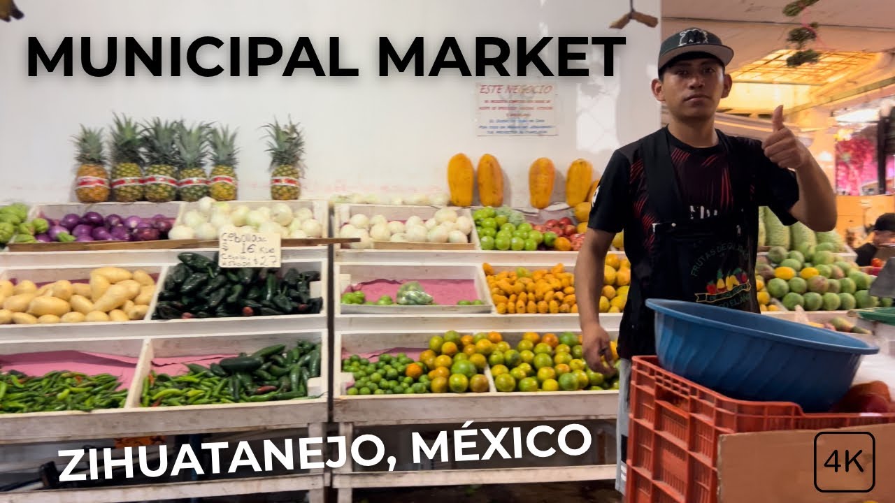 Shop at the Mercado Municipal Market in Zihuatanejo, México on a 2025 4k adventure walking tour!