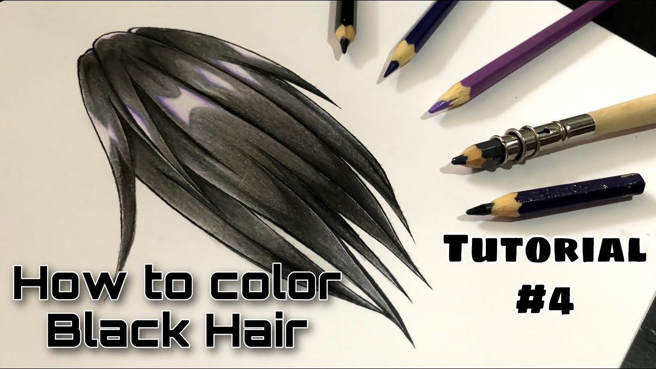 #4 TUTORIAL - Como colorir cabelo preto com lápis de cor / How to color black hair with pencils