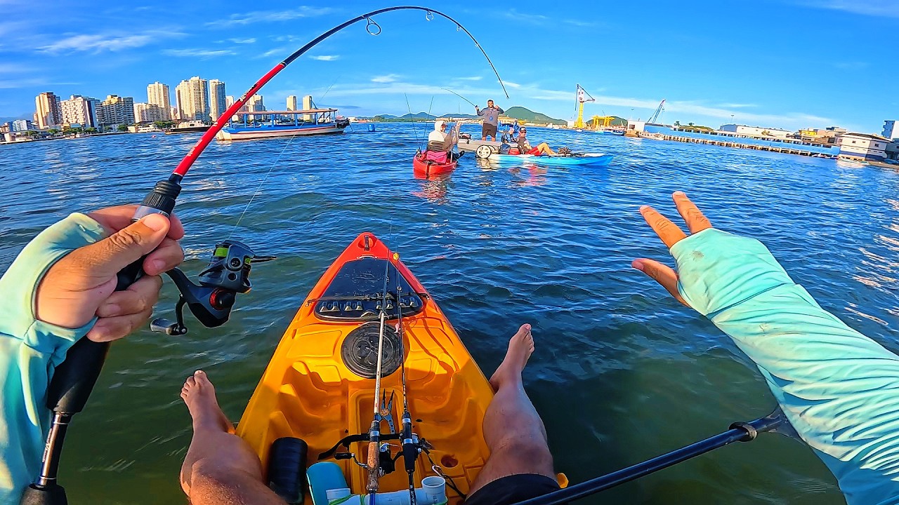 PESCARIA BATALHADA TAMBÉM DIVERTE. PESCA COM CAIAQUE ENTRE SANTOS e GUARUJÁ, USANDO ISCA ARTIFICIAL