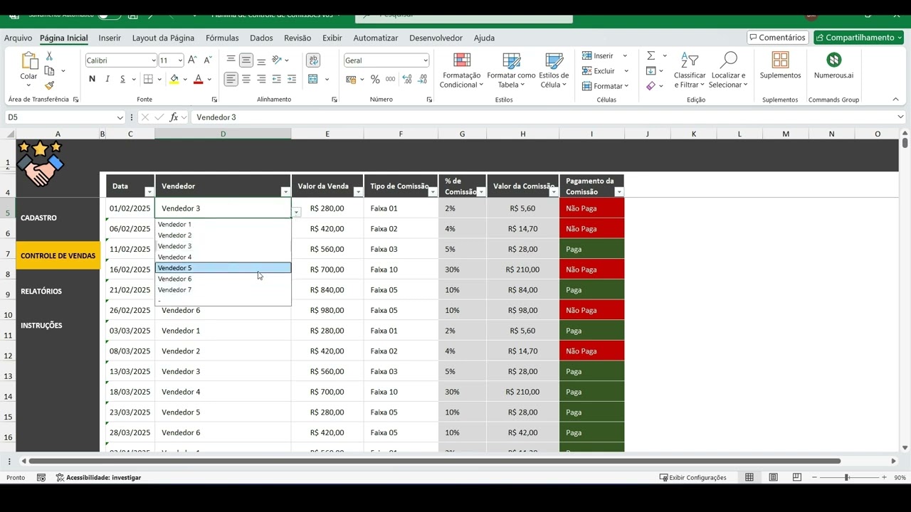 💰 Planilha de Controle de Comissões em Excel | Gestão Automática de Vendas e Vendedores