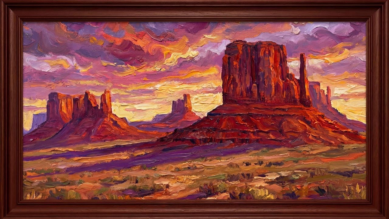 Monument Valley at Sunset — Red Rock Desert Landscape | Oil Painting | 4K TV Art | 8 Hours