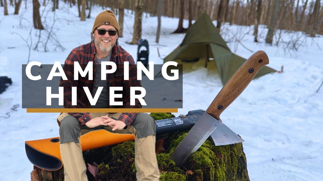 Camping d&rsquo;hiver sous la b&acirc;che au Qu&eacute;bec #bivouac #for&ecirc;t #feudecamp