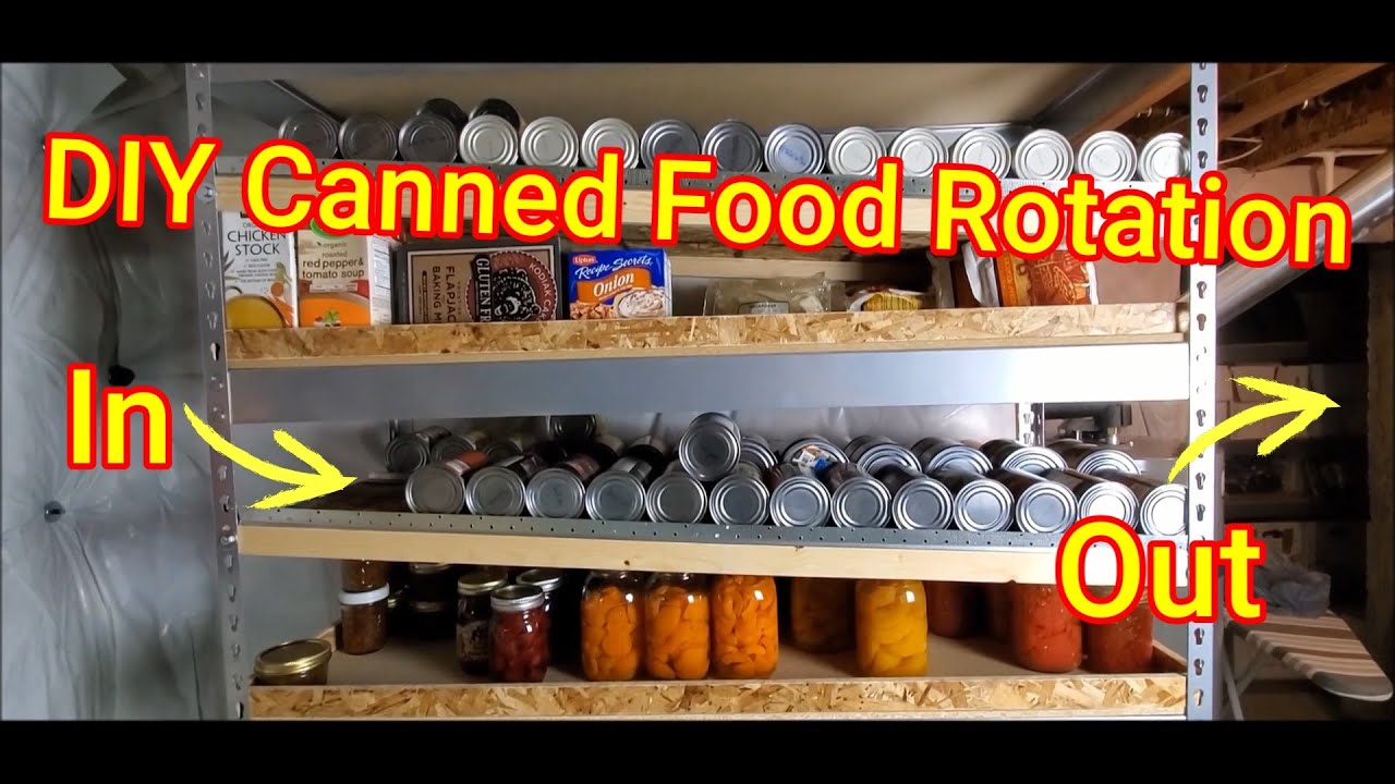 DIY Canned Food Rotation On Existing Shelves.