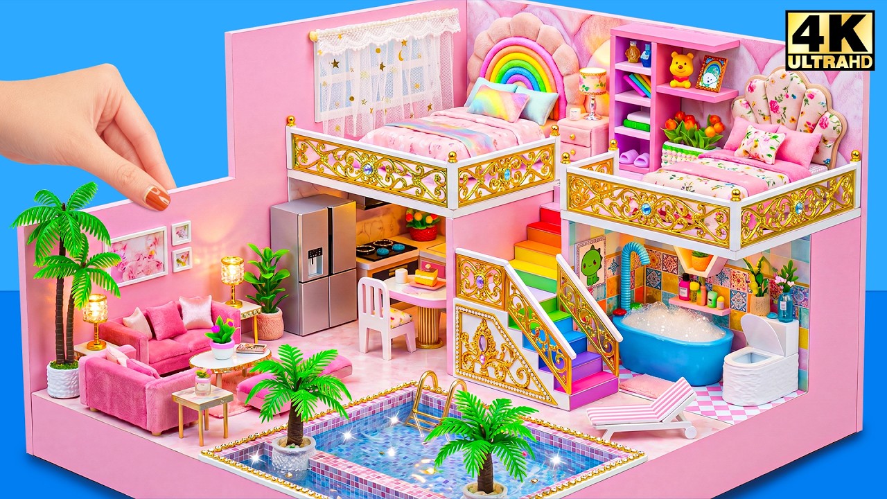 Make $50,000,000 Luxury Rainbow Mansion with 2 Bedrooms & Hidden Pool 😱🌈 | DIY Miniature House