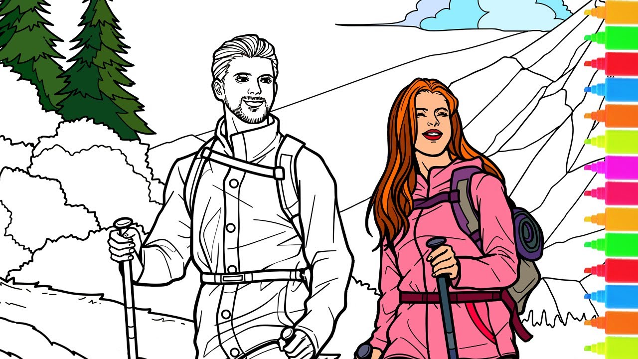 Coloring Beautiful Mountain Hike | Coloring Book Pages
