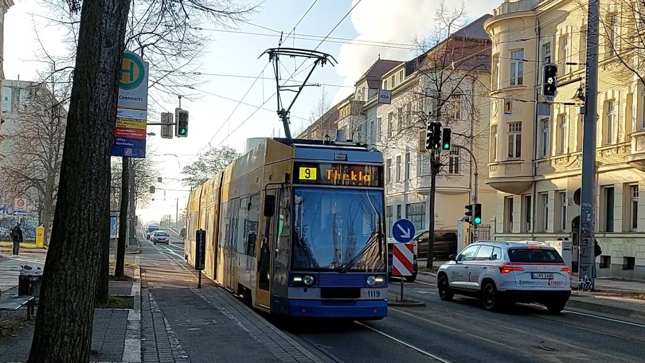 Tram Leipzig | Mitfahrt auf der Kompl. 9 Von Bf.-Connewitz bis Thekla im NGT8 1119
