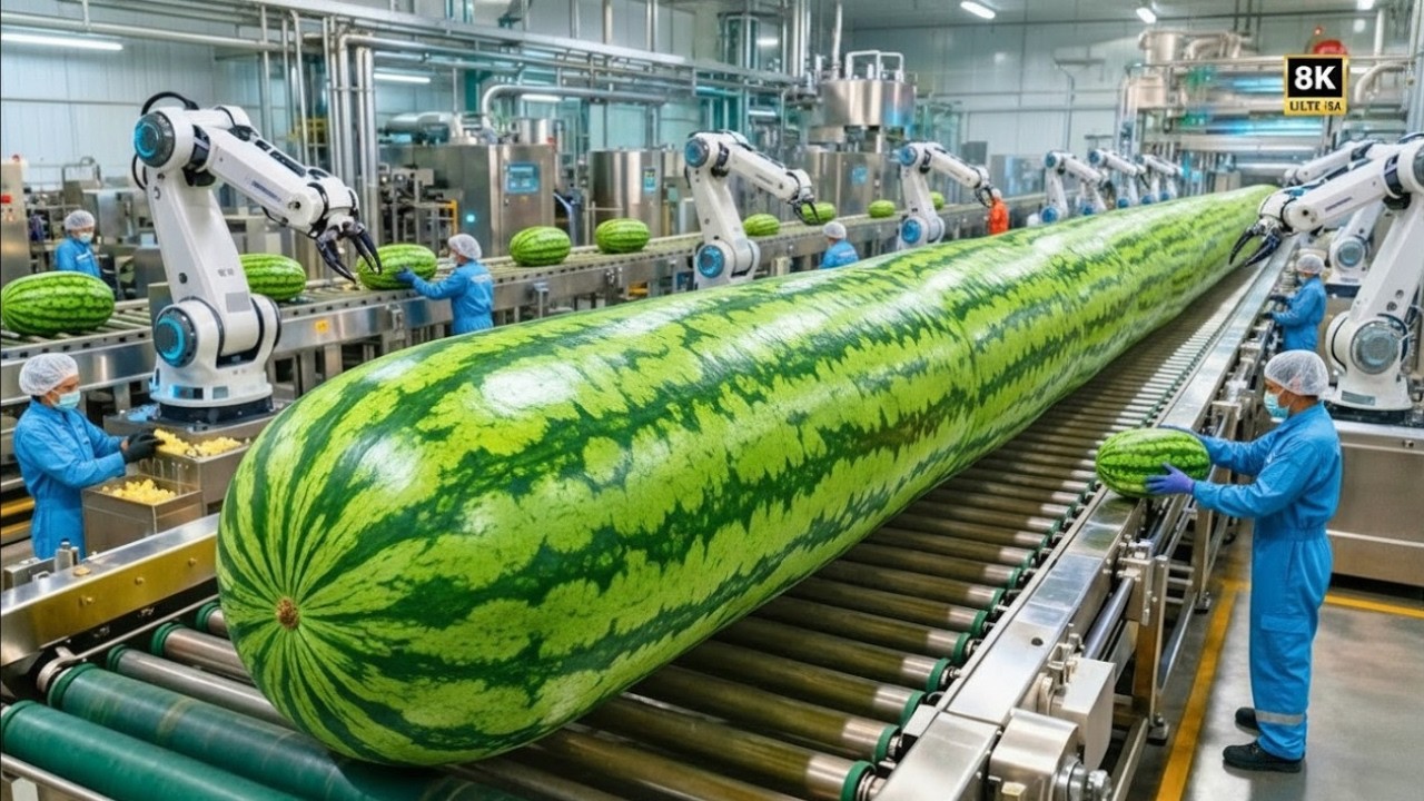 Inside a Modern Watermelon Processing Plant: From Whole Melons to Sweet Red Juice (Full Process)