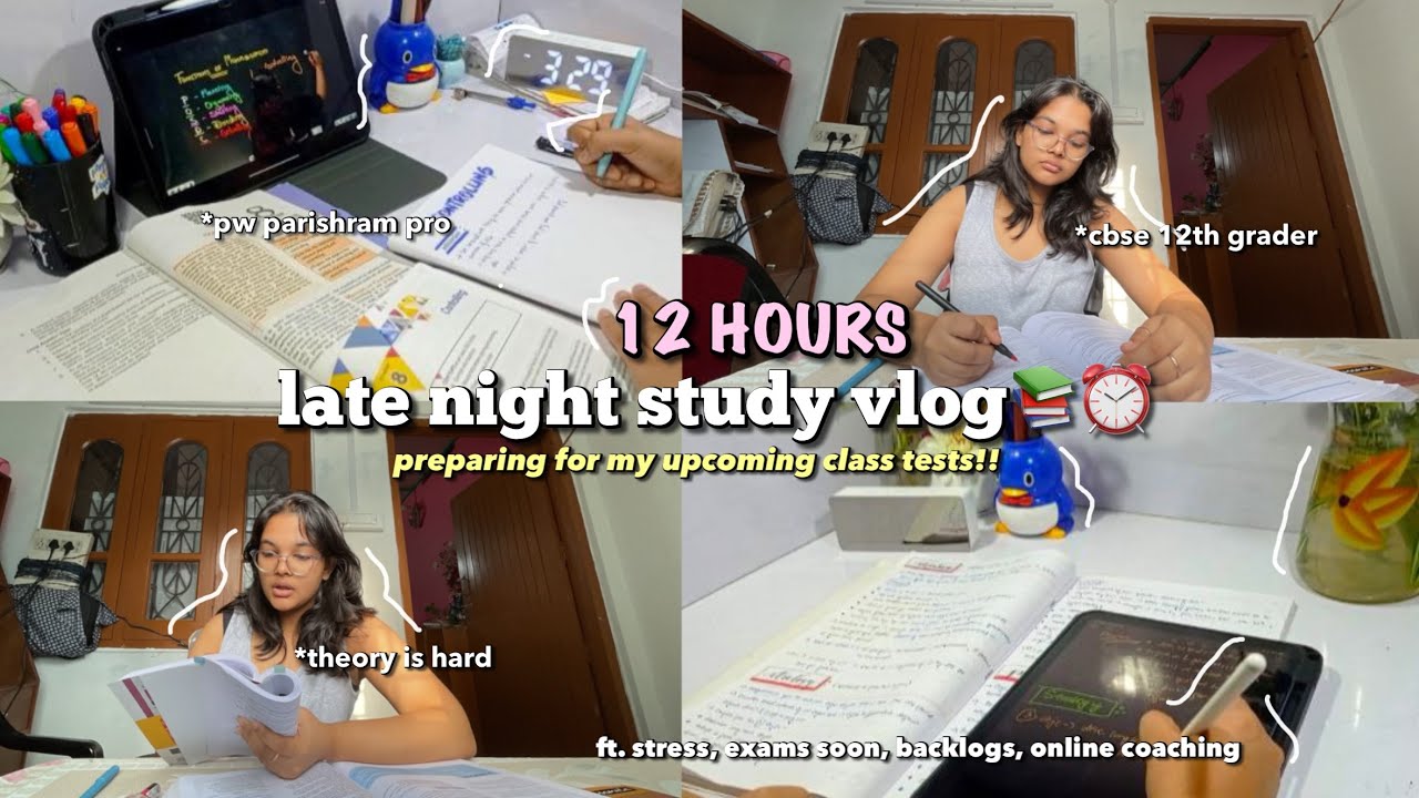 12 HOUR study vlog📚⏰ aesthetic study vlog, cbse 12th grader, study with me, amy's frame, neet