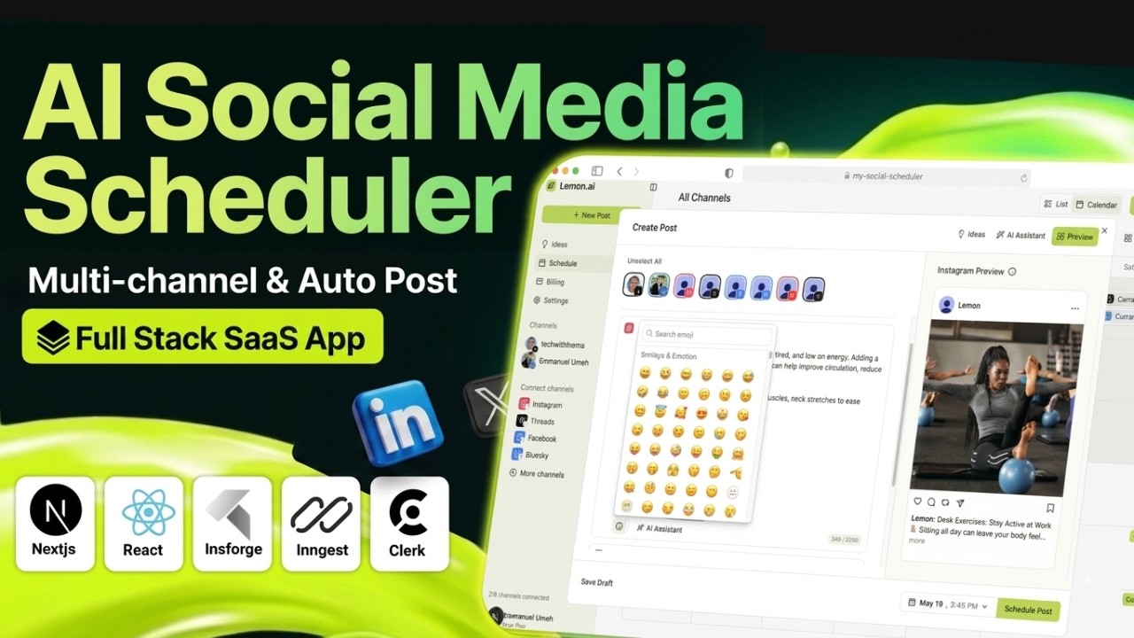 Build AI Social Media Scheduler (Auto Post, Multi-Channel, Kanban Board) | Next.js, Clerk, Insforge