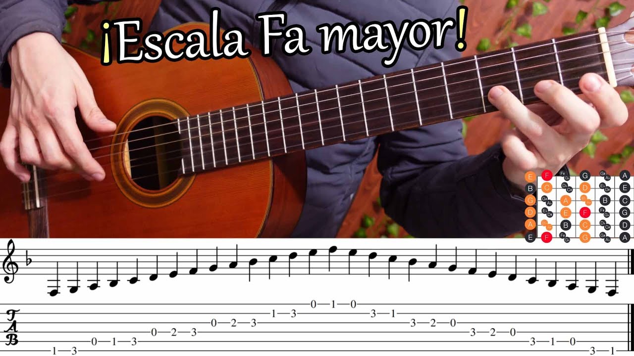 Como tocar: Escala FA mayor - Tablatura con partitura🧐 - ✨Tutorial guitarra✨