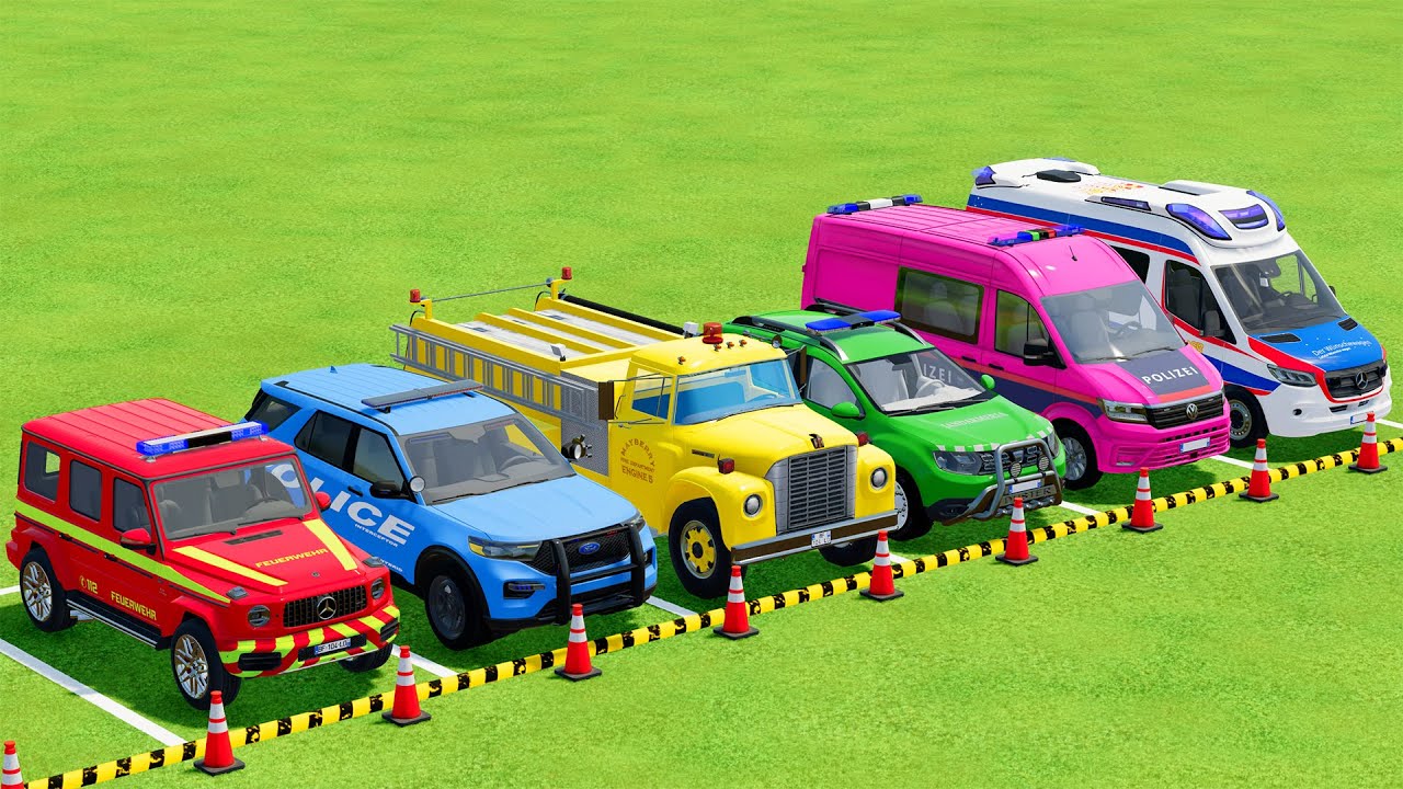 TRANSPORTING POLICE CARS, FIRE DEPARTMENT, AMBULANCE VEHICLES WITH TRUCKS ! Farming Simulator 22 #99
