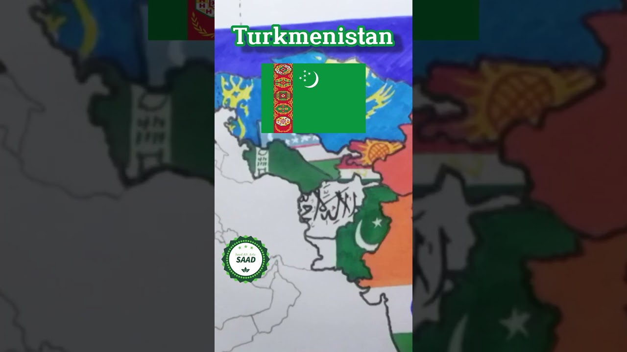 Turkmenistan flag map drawing | T&uuml;rkmenistan ba&yacute;dak kartasynyň &ccedil;yzgysy