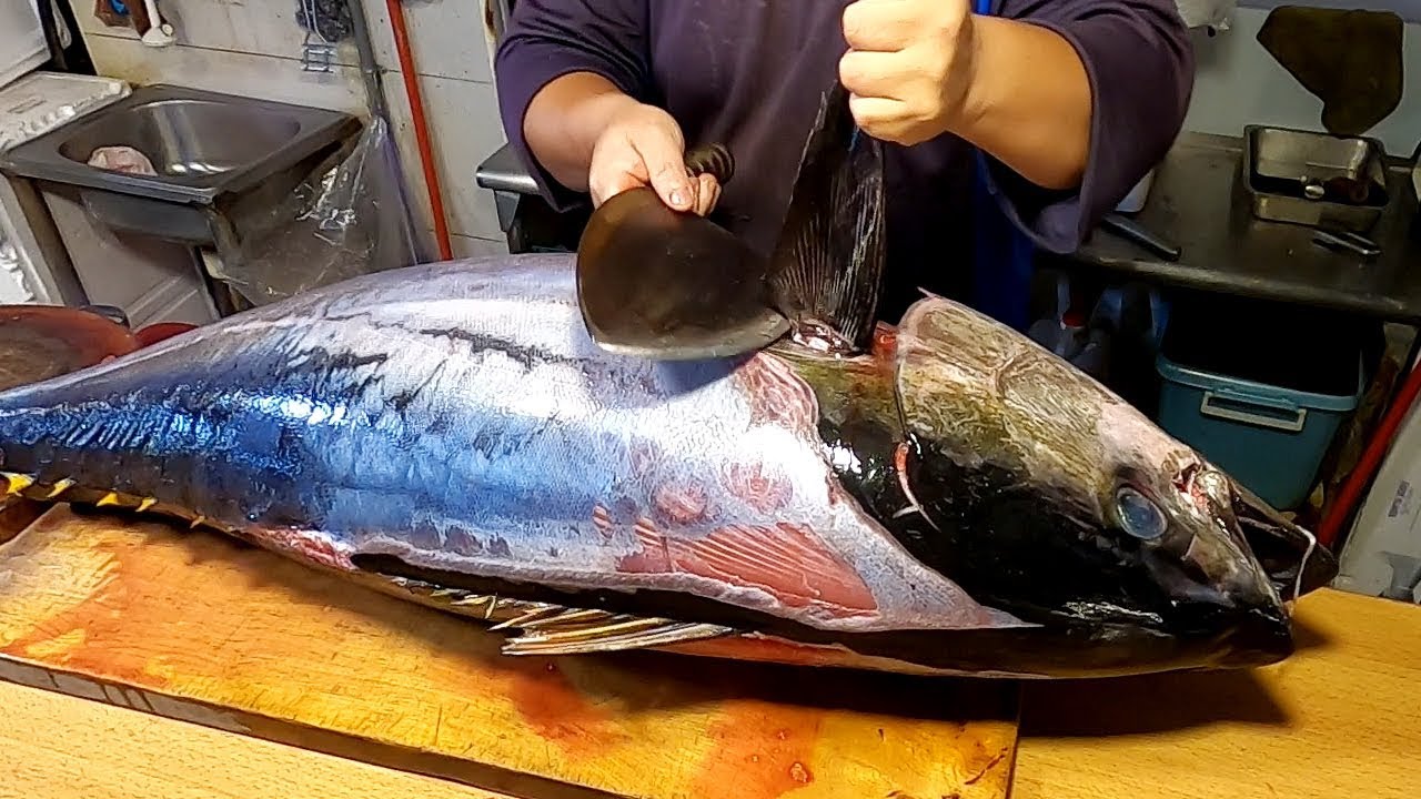 Yellowfin Tuna cutting  With a Specialized Knife  -Taiwan Fish Market