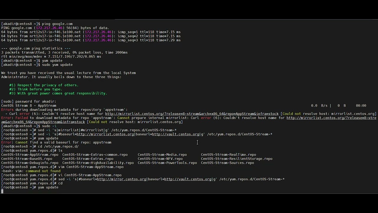 How to fix yum repository in CentOS-Stream 8