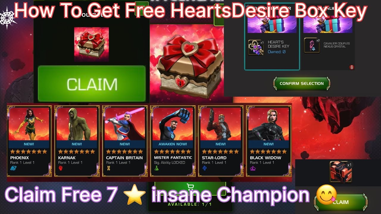 How to get Free Heart&rsquo;s Desire Key / Free 7 ⭐️ insane Champion Claim Mcoc in Hindi 