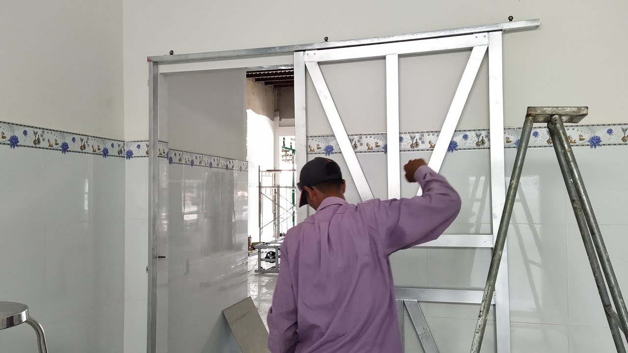 Cách làm CỬA LÙA SẮT RAY TREO kéo siêu nhẹ