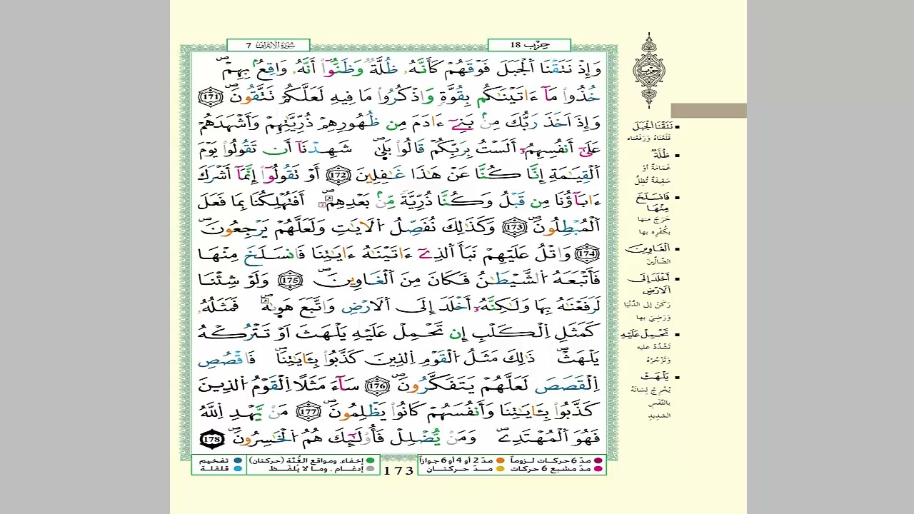 الثمن 1 من الحزب 18 مكرر 7 مرات من المصحف المصور برواية ورش عن نافع للقارئ الشيخ العيون الكوشي