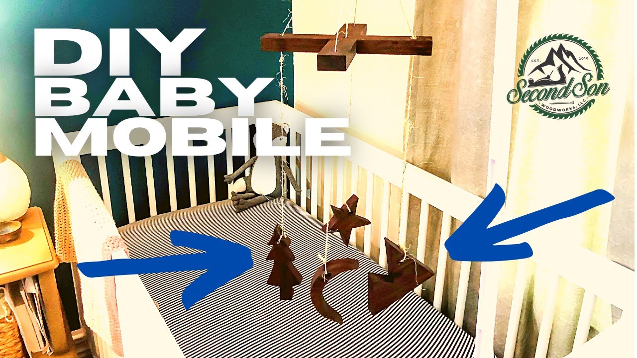 Wooden BABY MOBILE made with Dark Walnut & Rope Yarn // Gift Idea for Baby Shower