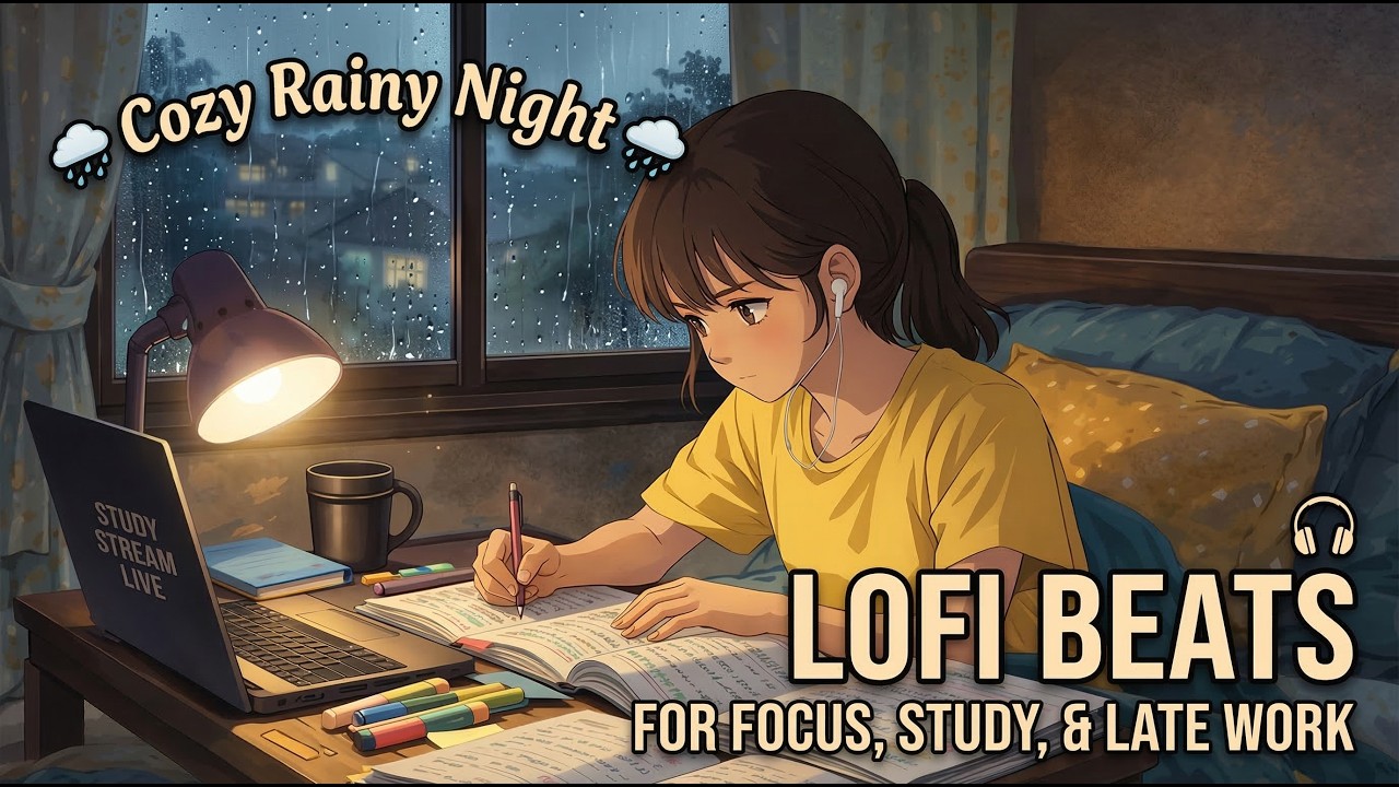 Cozy Rainy Window Night 🌧️  Calm LoFi Beats for Focus, Study & Late Night Work