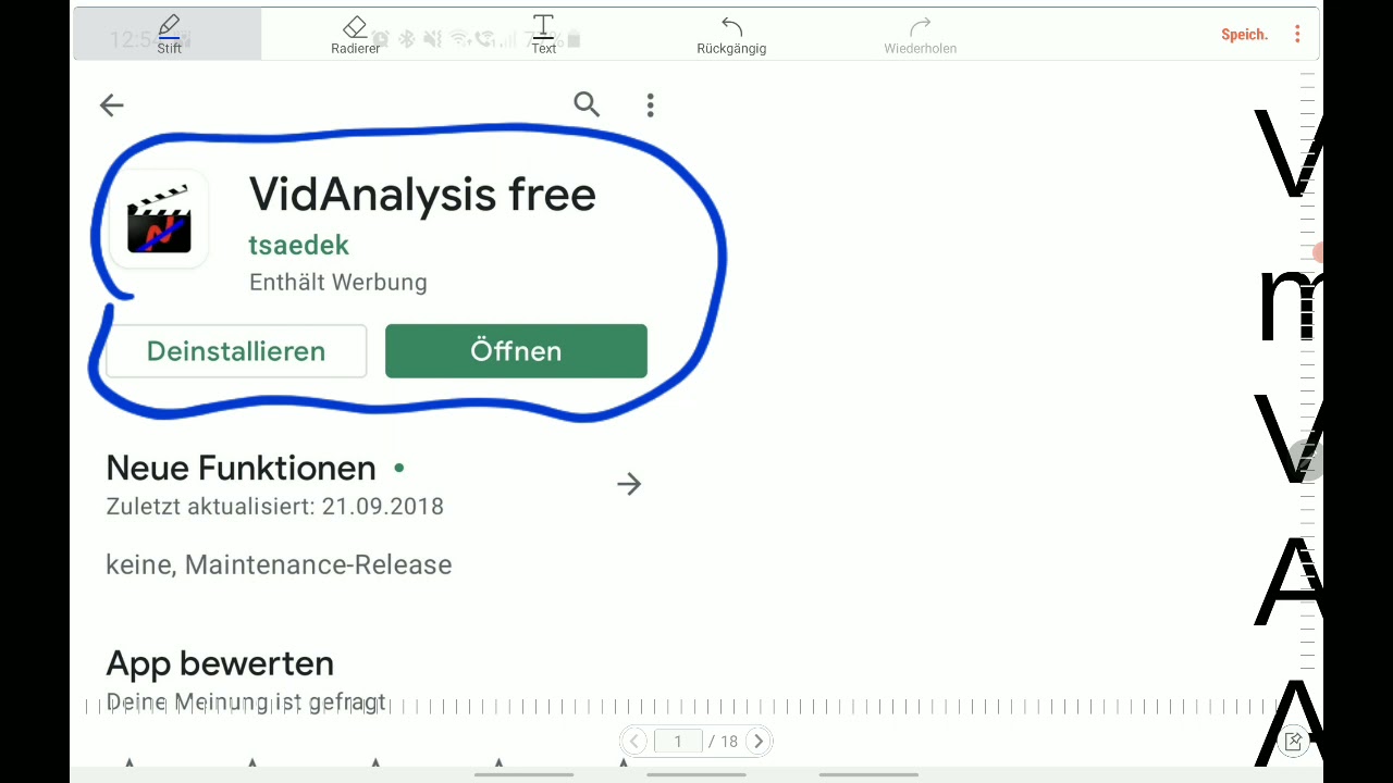 Videoanalyse mit der Android App VidAnalysis free