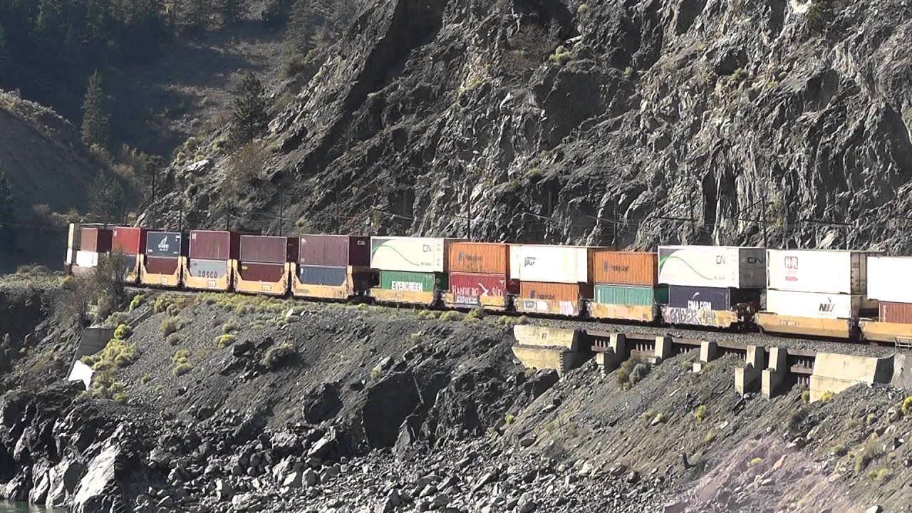 CN Rail -- CN2337West on long Intermodal at Nicoamen River
