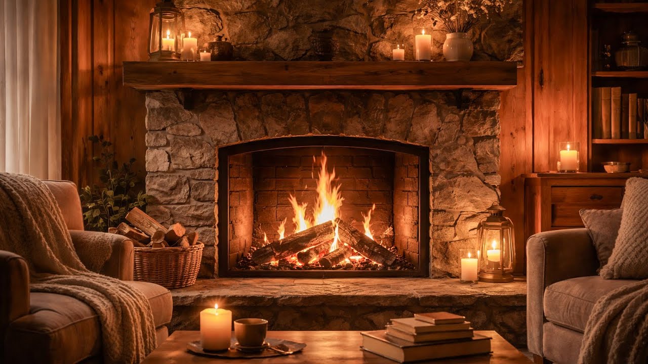 Cozy Fireplace Ambience 🔥 Warm Living Room | Relaxing Fire Sounds for Sleep & Study (4K)