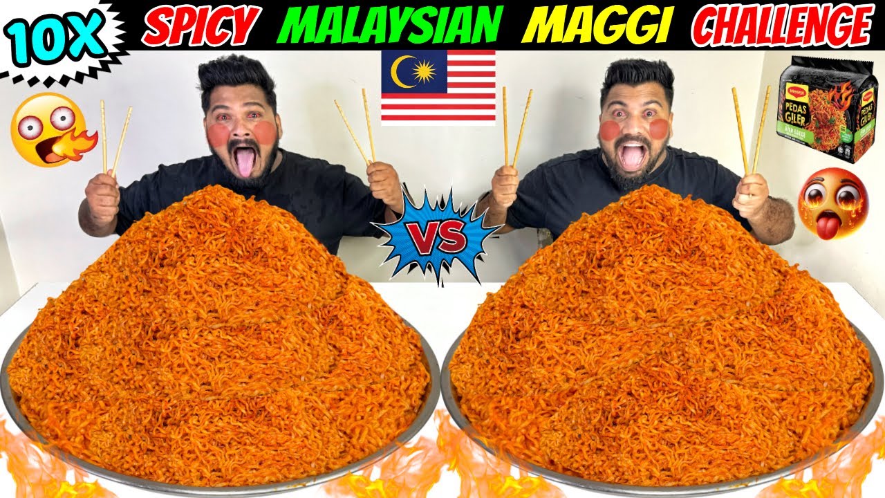 10X SPICY MALAYSIAN MAGGI NOODLES EATING CHALLENGE😱SPICIEST MALAYSIAN MAGGI EATING COMPETITION🌶️
