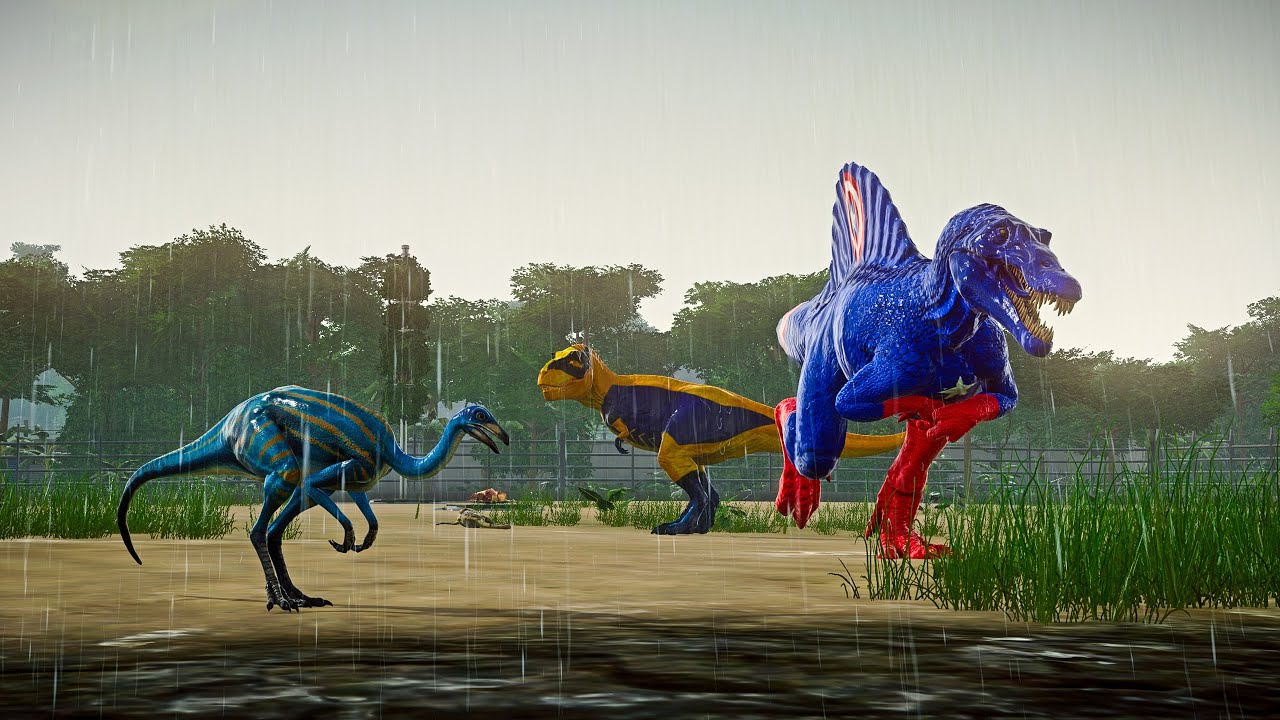 Wolverine T-REX vs Captain America Spino & Deadpool I-REX Dinosaurs Fight | Jurassic World Evolution