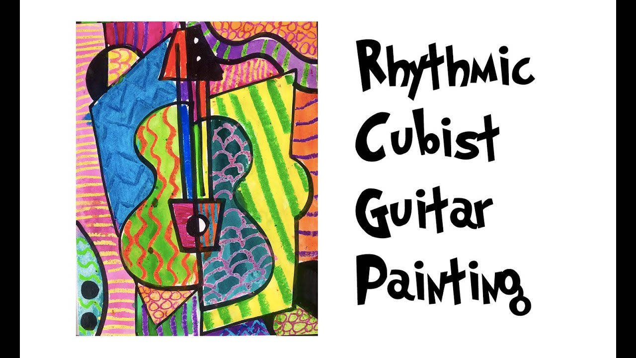 Rhythmic Cubist Guitar Painting