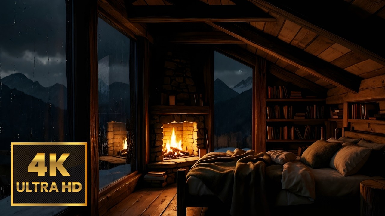 Rainy Night Cabin 🌧️🔥 [10 Hours | No Music] Fireplace & Brown Noise for Deep Sleep